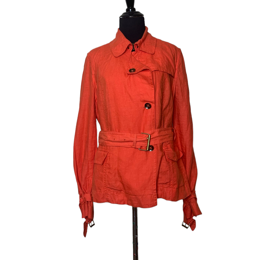 Talbots Orange Linen Light Weight Bronze Buckle Jacket size 10